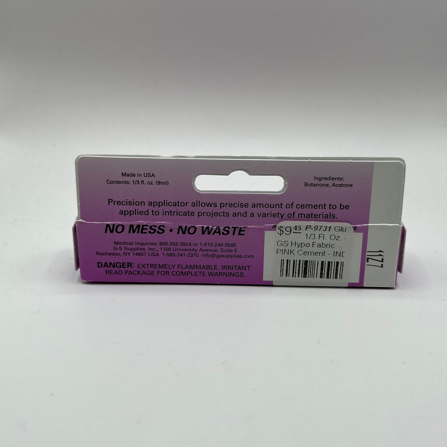 Glue: 1/3 Fl. Oz. - GS Hypo Fabric PINK Cement - IND