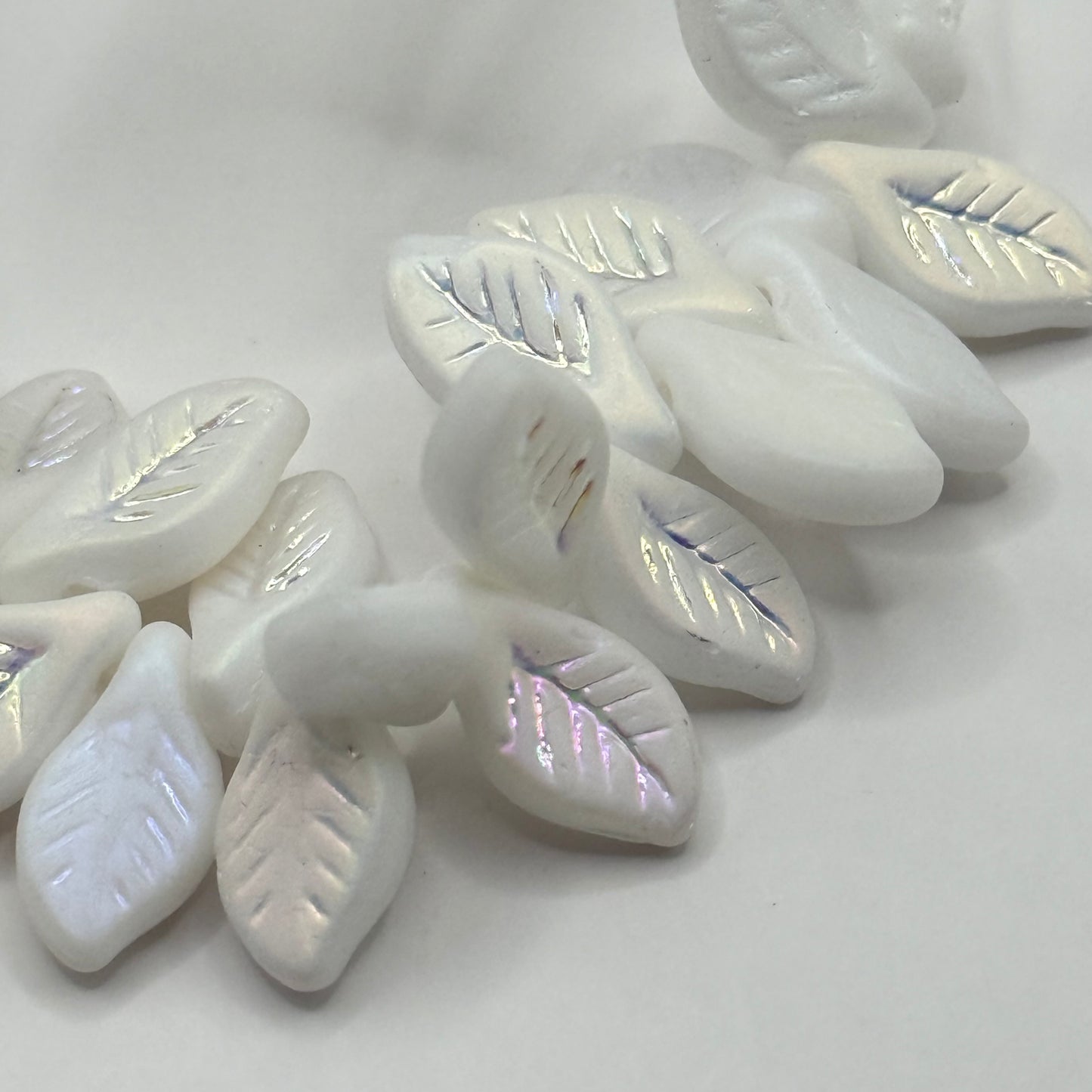 Czech Glass - White Leaves