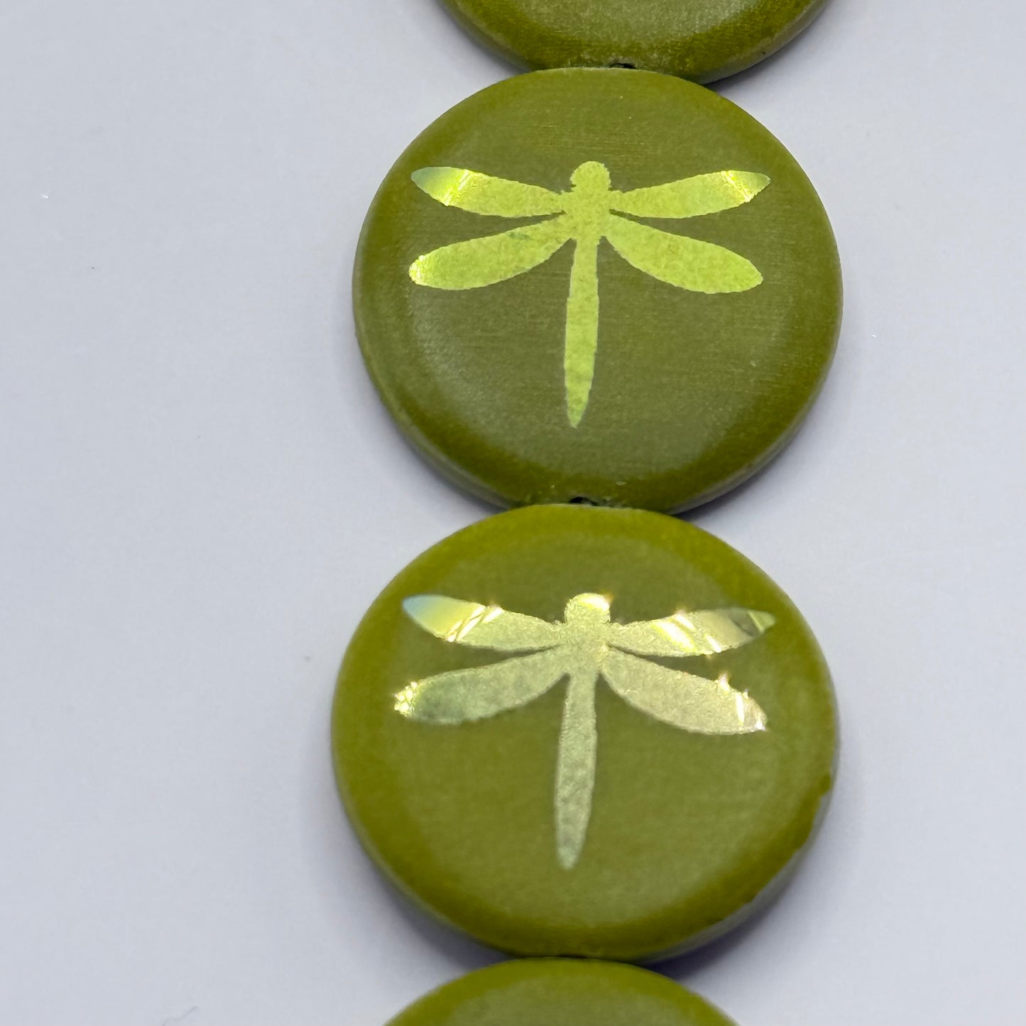 Czech Glass - Green Dragonfly Coin (8pcs)