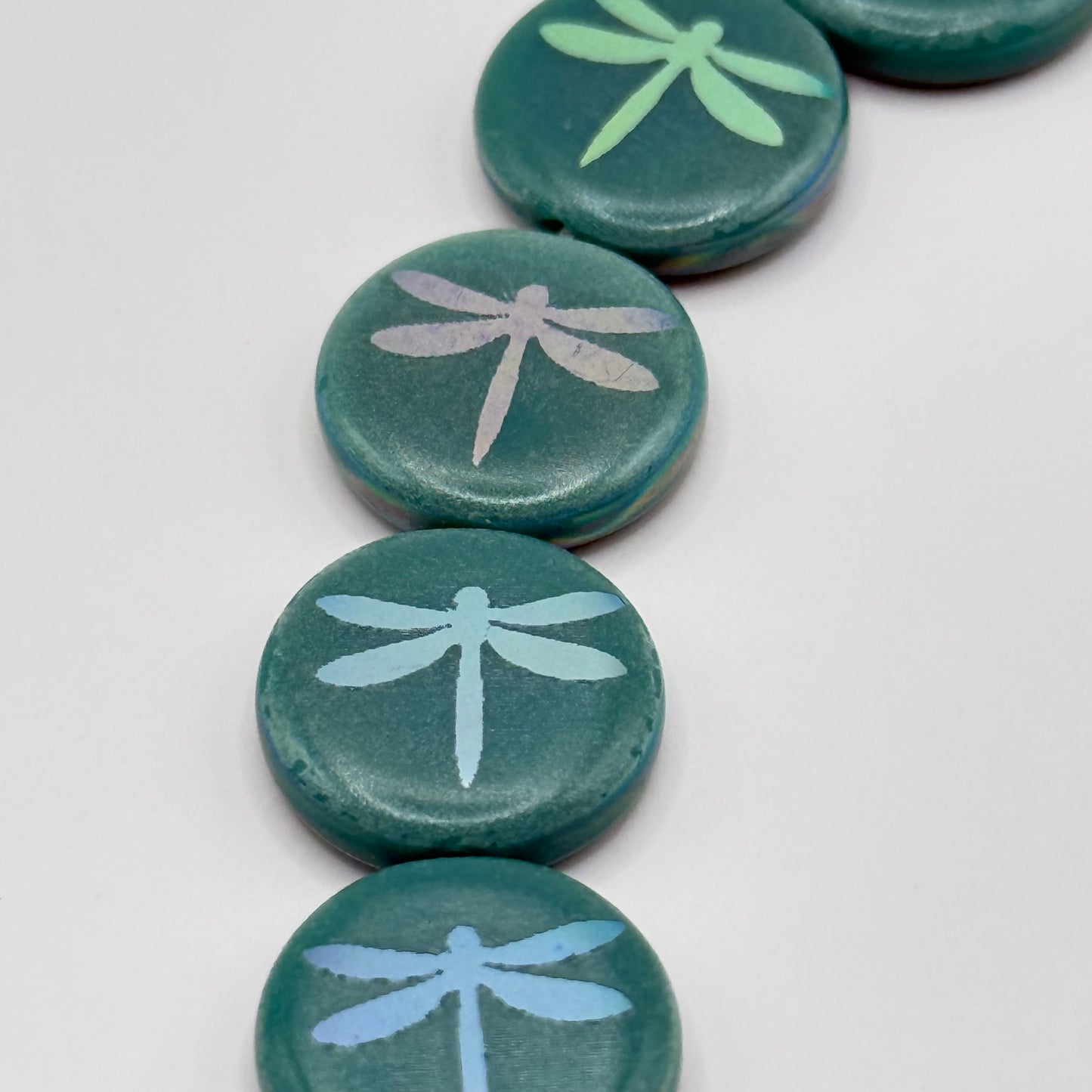 Czech Glass - Turquoise Dragonfly Coin (8pcs)