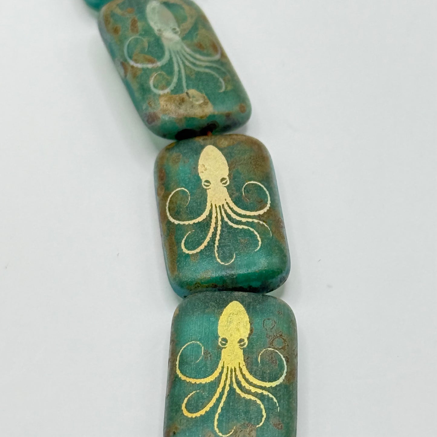 Czech Glass - Green Octopus Beads (6pcs)
