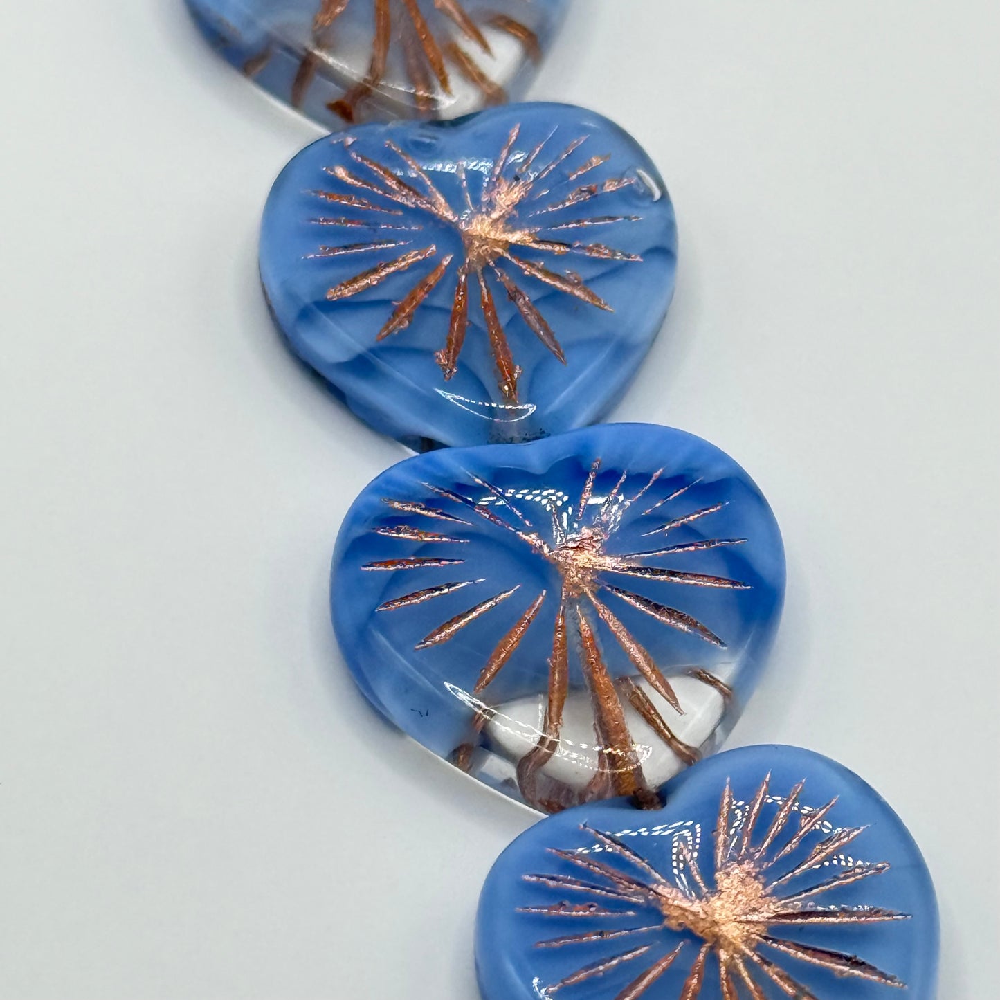 Czech Glass - Blue Starburst Heart (6pcs)