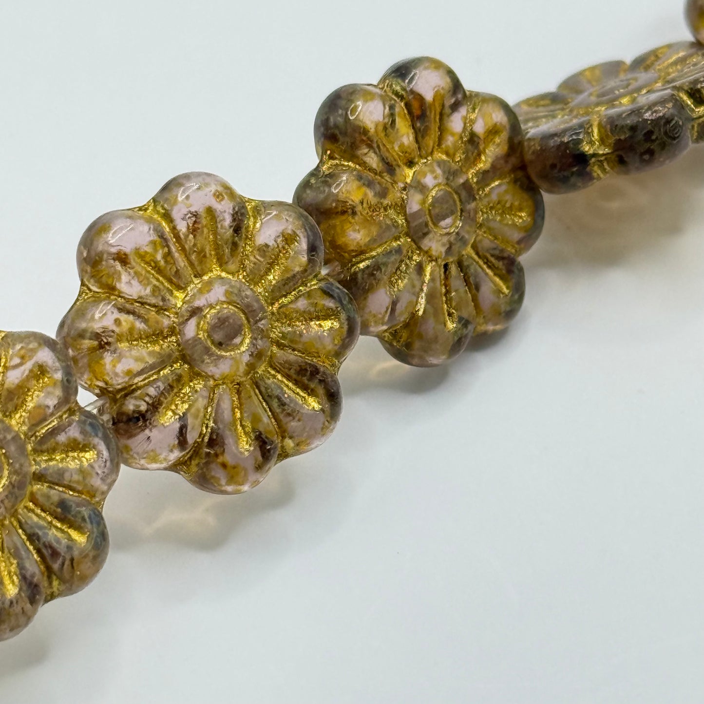Czech Glass - Gold Flowers (6pcs)