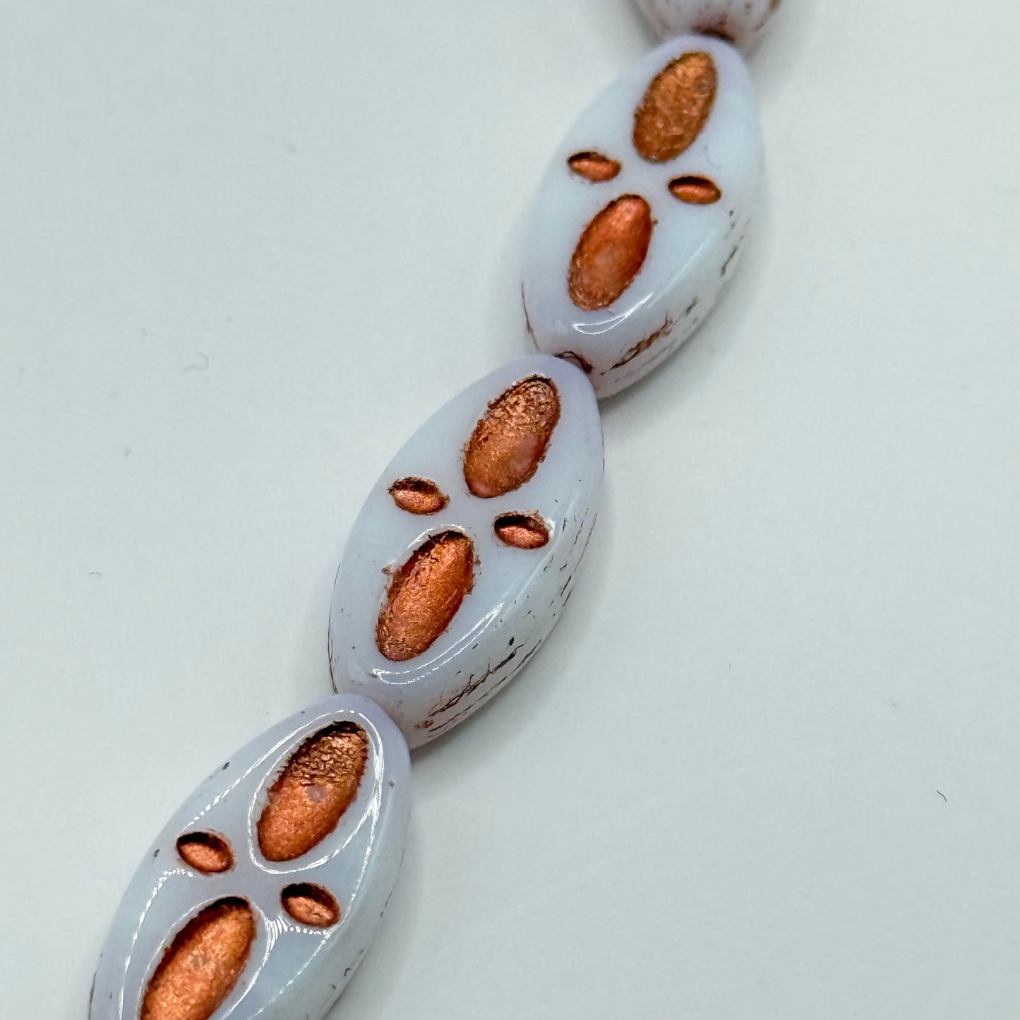 Czech Glass - White & Copper Beads (8pcs)