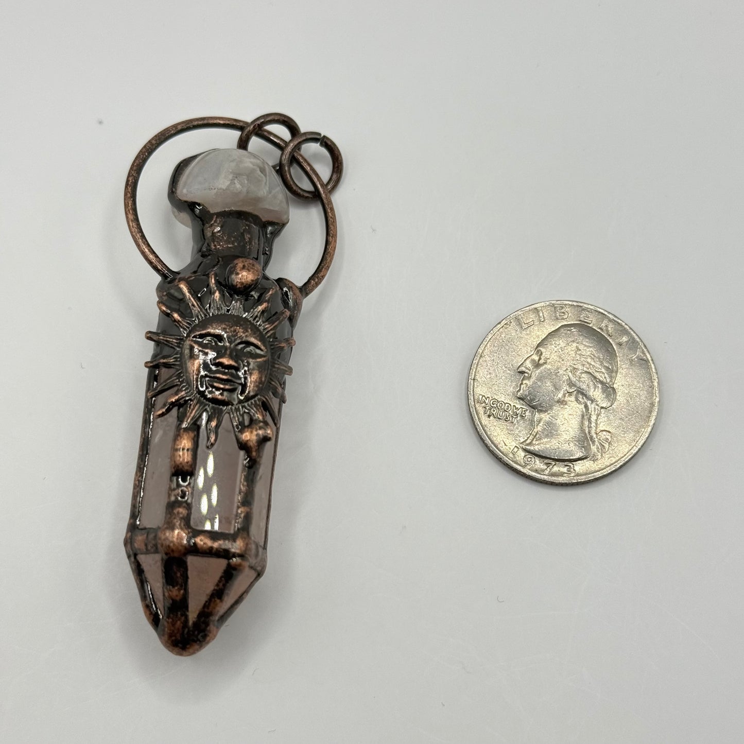 Gemstone Pendant - Copper Framing with Rose Quartz Sun