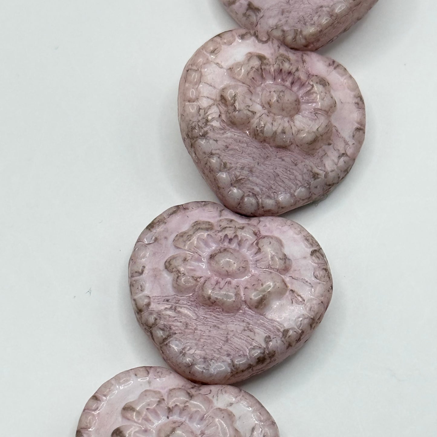 Czech Glass - Pink Flower Hearts (9pcs)