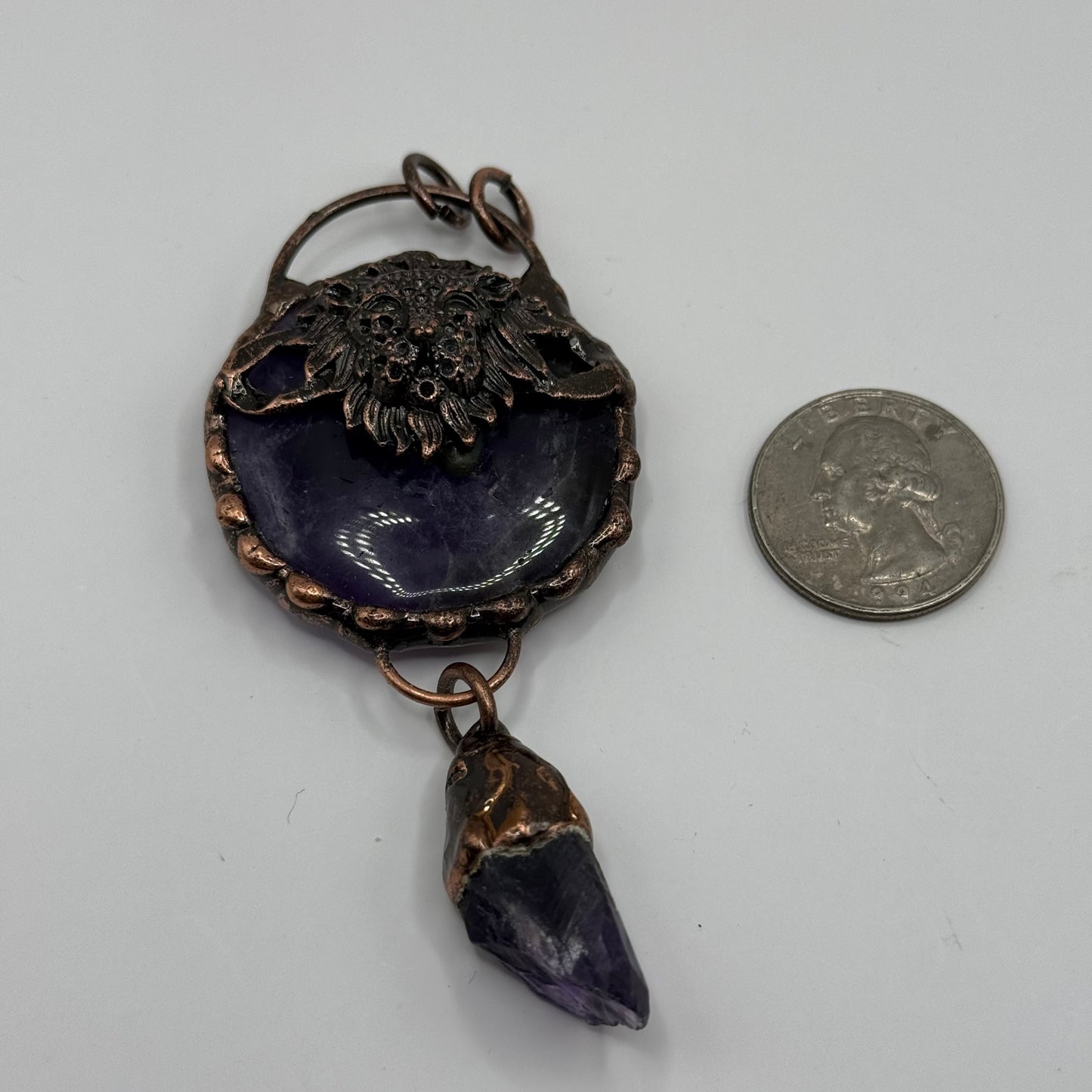 Gemstone Pendant - Lion Head Copper setting with Amethyst