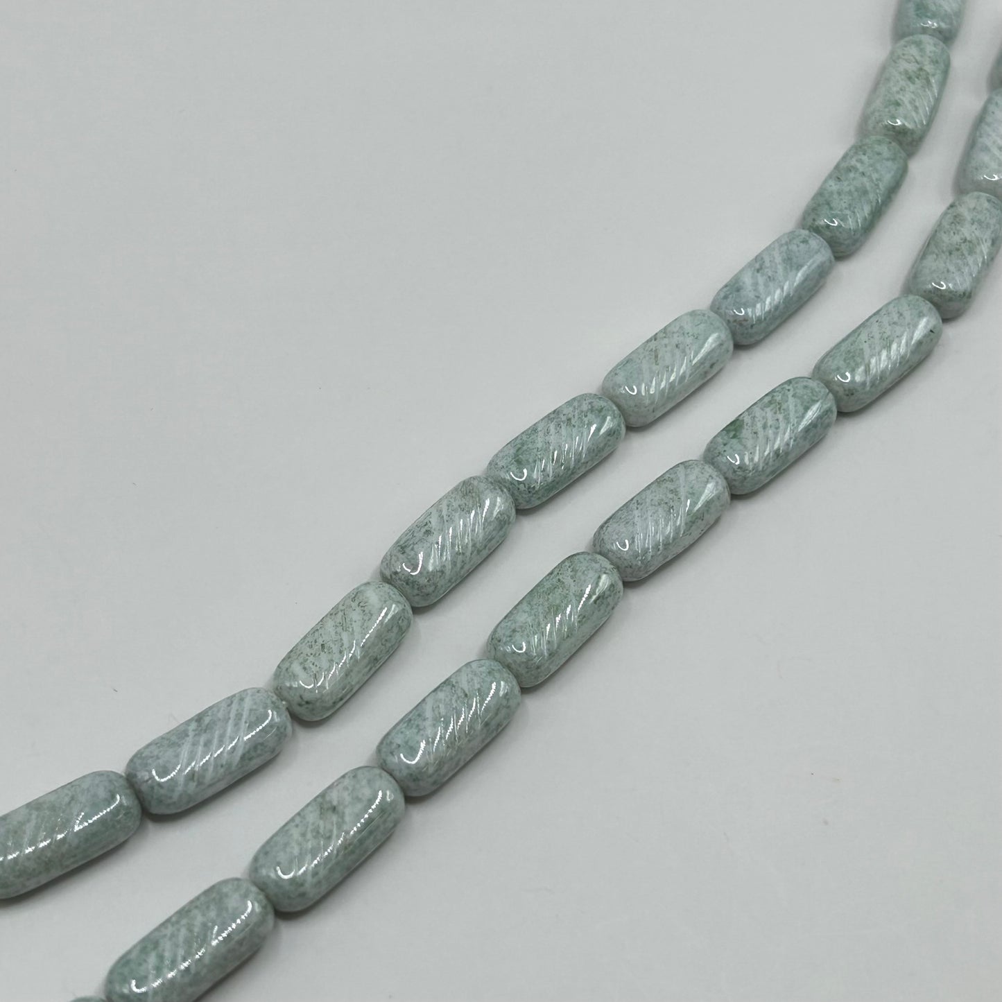 Czech 15x7MM Textured Rectangle- Luster Opaque Light Green - Strand Approx. 25