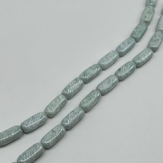 Czech 15x7MM Textured Rectangle- Luster Opaque Light Green - Strand Approx. 25