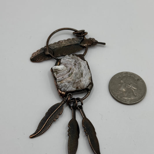 Gemstone Pendant - Copper Feathers setting with Agate Druzy