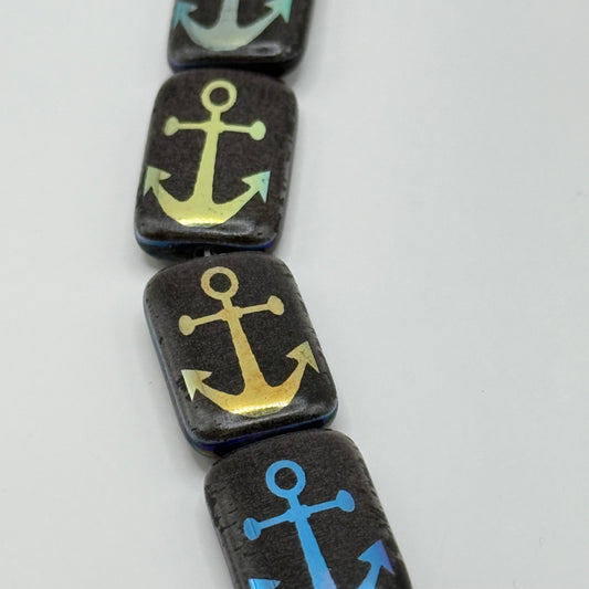 Czech Glass - Black Anchor Beads (6pcs)