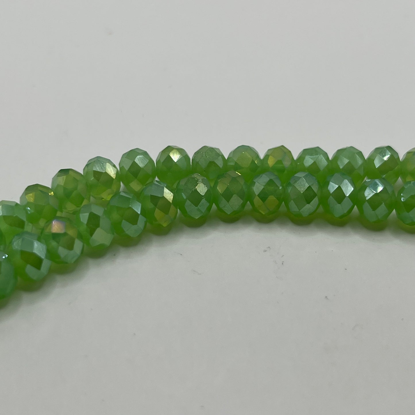 Chinese Crystal 8X6MM Faceted Rondelle Strand - Opaque Lime Green AB