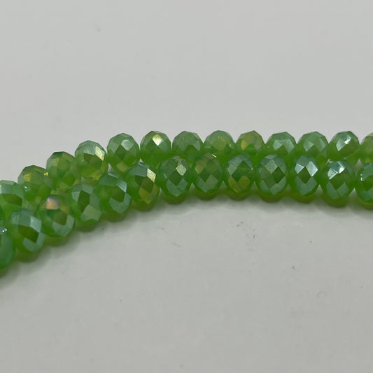 Chinese Crystal 8X6MM Faceted Rondelle Strand - Opaque Lime Green AB