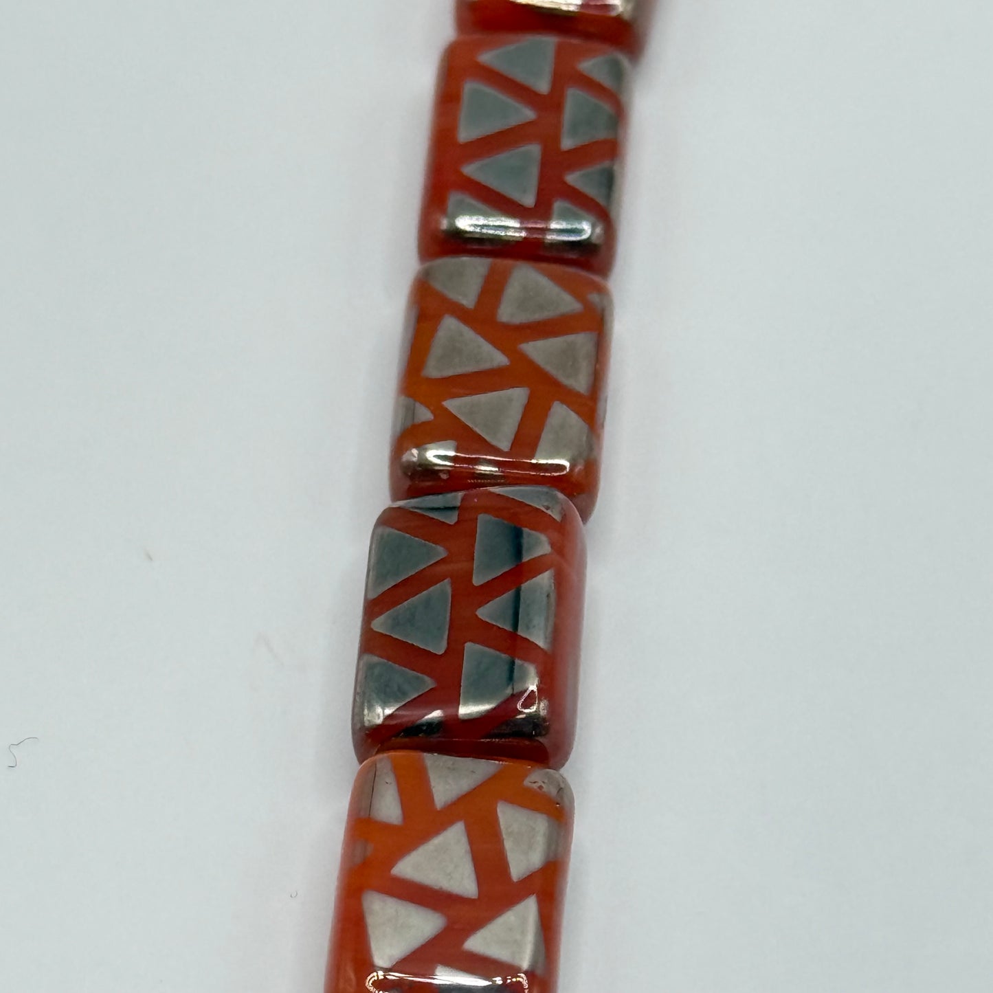 Czech Glass - Orange & Silver Art Deco (12pcs)