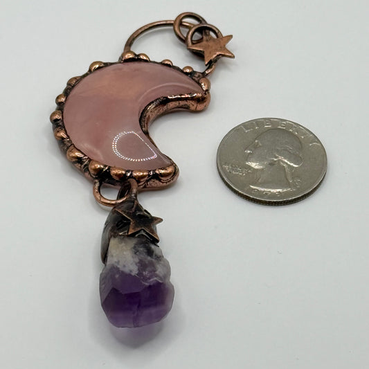 Gemstone Pendant - Copper Amethyst Moon