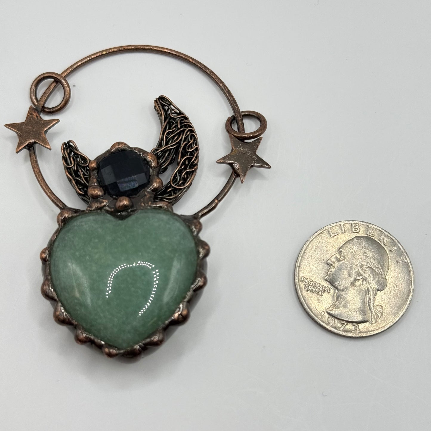 Gemstone Pendant - Copper Framing with a Jade Heart