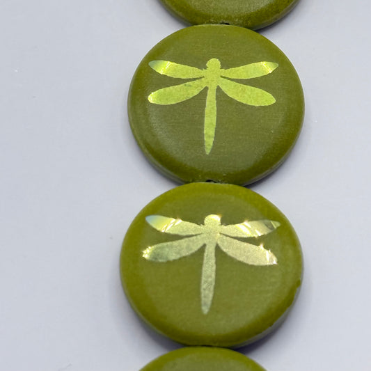 Czech Glass - Green Dragonfly Coin (8pcs)