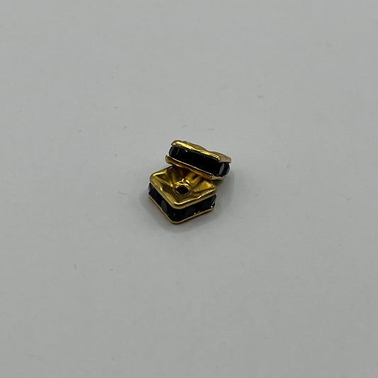 Swarovski 10MM Square Rhinestone Rondelle - Jet / Gold Plated (4pcs)