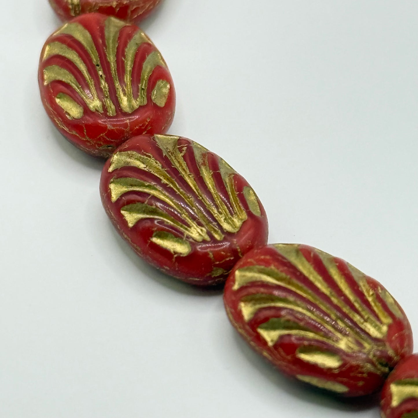 Czech Glass - Ruby & Gold Beads (9pcs)