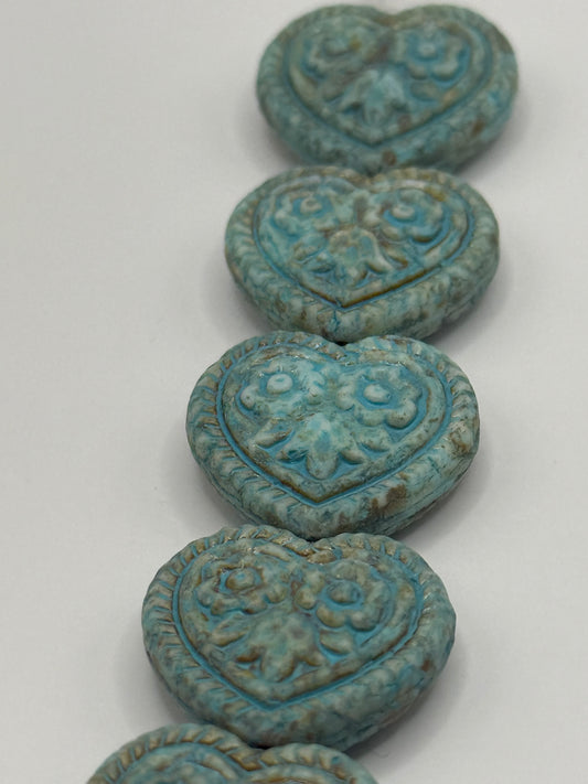 Czech Glass - Green Hearts (6pcs)