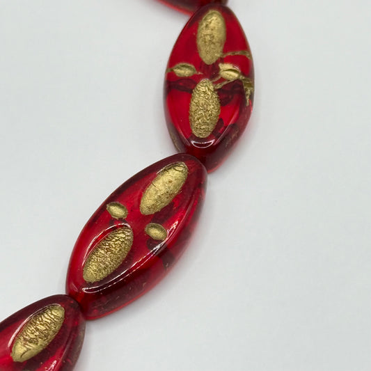 Czech Glass - Red & Gold Beads (8pcs)