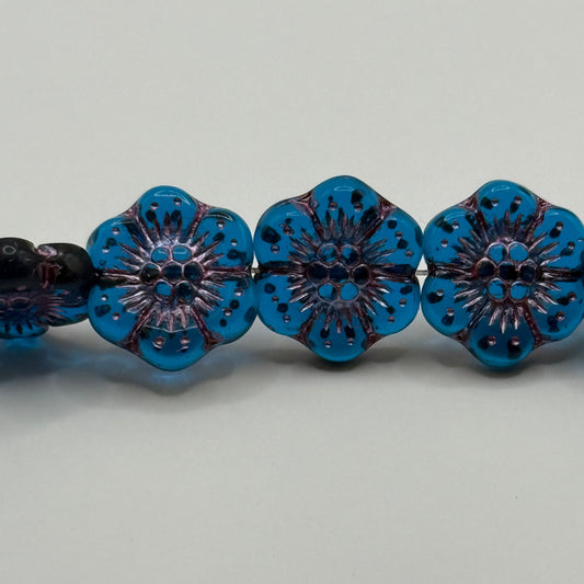 Czech Glass - Blue & Purple Flowers (9pcs)