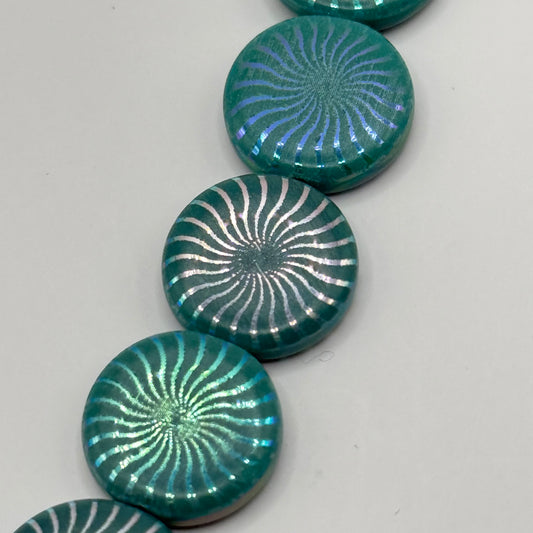 Czech Glass - Green Swirl Coin Bead (8pcs)
