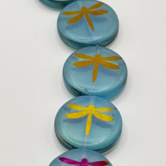 Czech Glass - Light Blue Dragonfly Coin