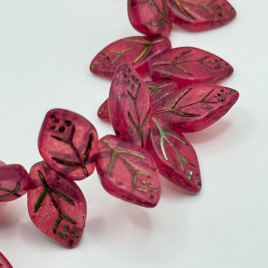 Czech Glass - Pink Leaves