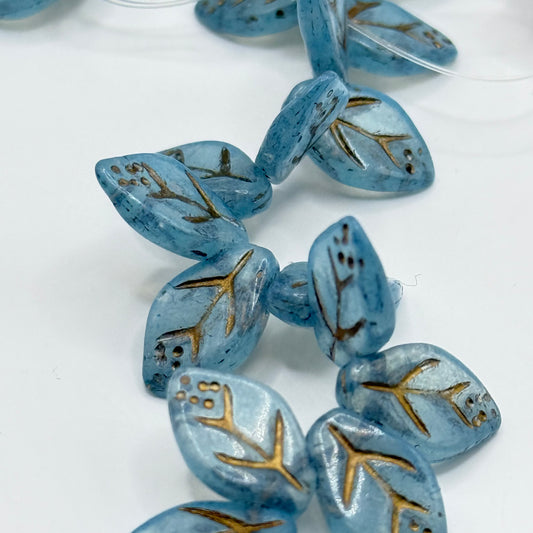 Czech Glass - Blue Leaf