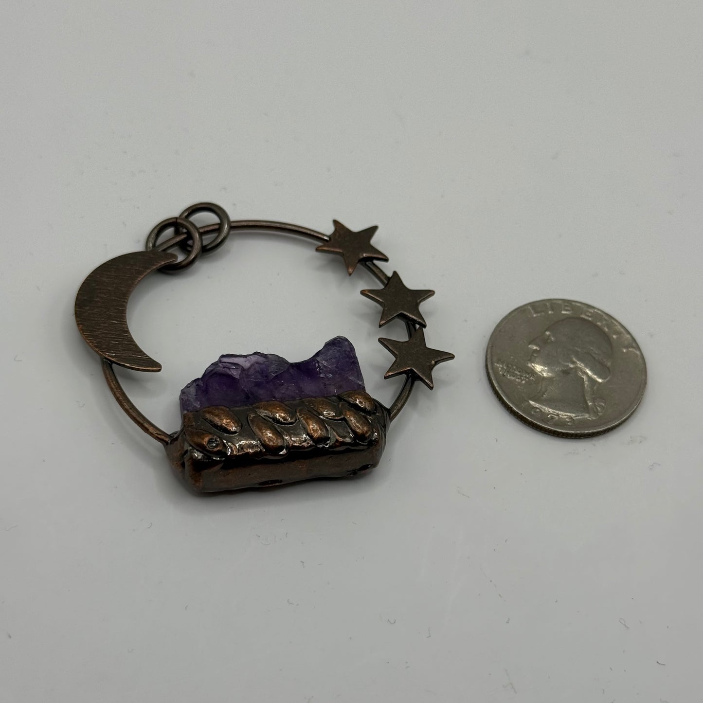 Gemstone Pendant - Moon & Stars Copper Setting with Amethyst