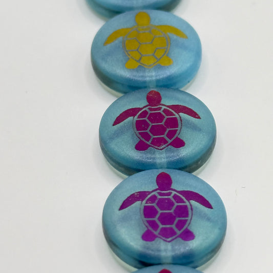 Czech Glass - Blue Turtle Coin (8pcs)