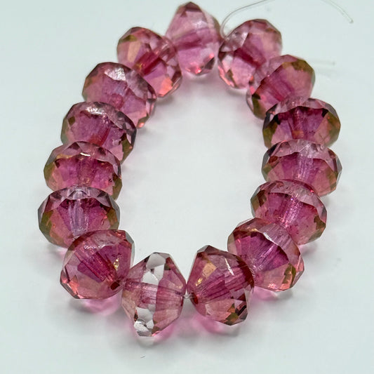 Czech Glass - 6x9MM - Pink W/ Gold Luster