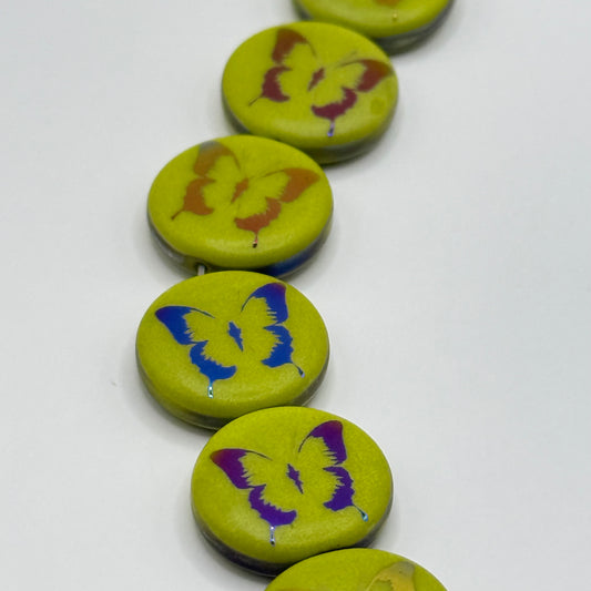 Czech Glass - Green Butterflies (8pcs)