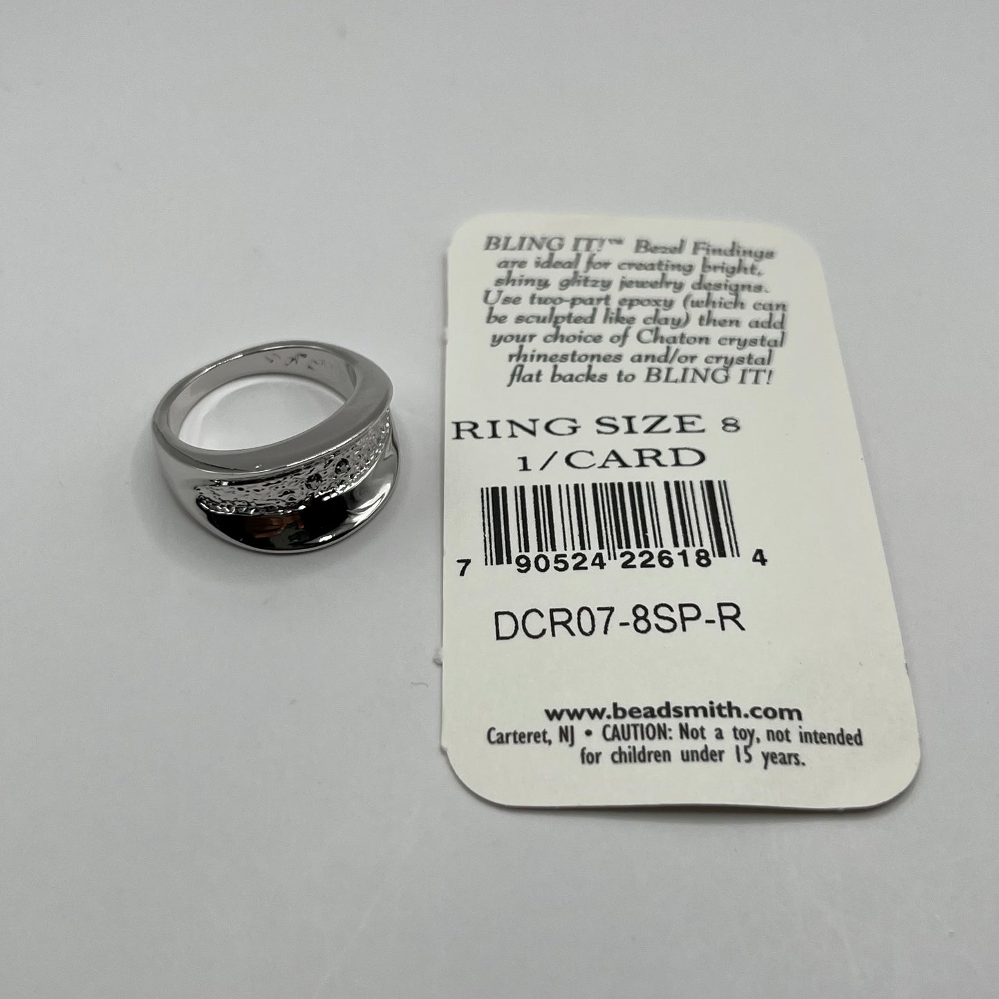 BeadSmith Bling It! Tapered Bezel Finding Ring - Size 8