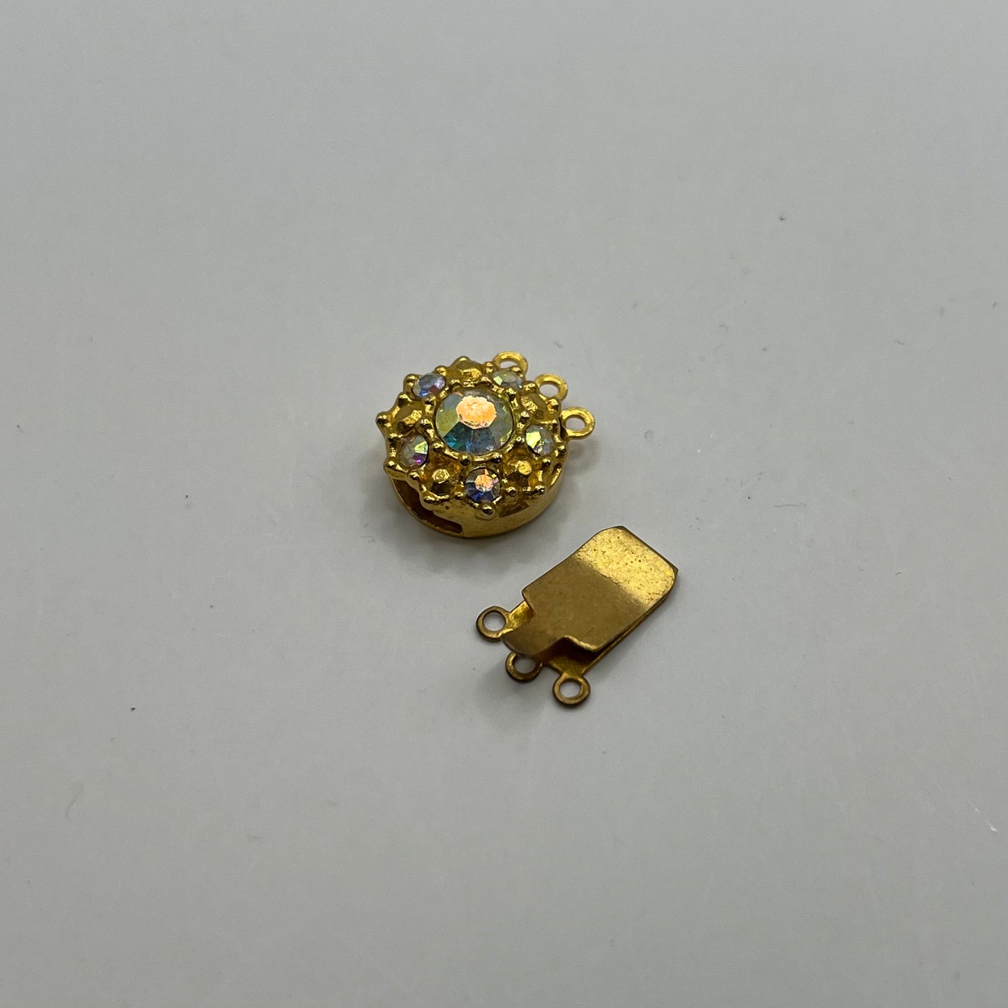Swarovski 13MM Vintage 3 Strand Round Box Clasp - Crystal AB / Gold Plated