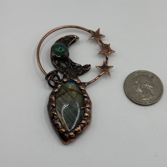 Gemstone Pendant - Copper setting with Labradorite stone and Amazonite Cabochon