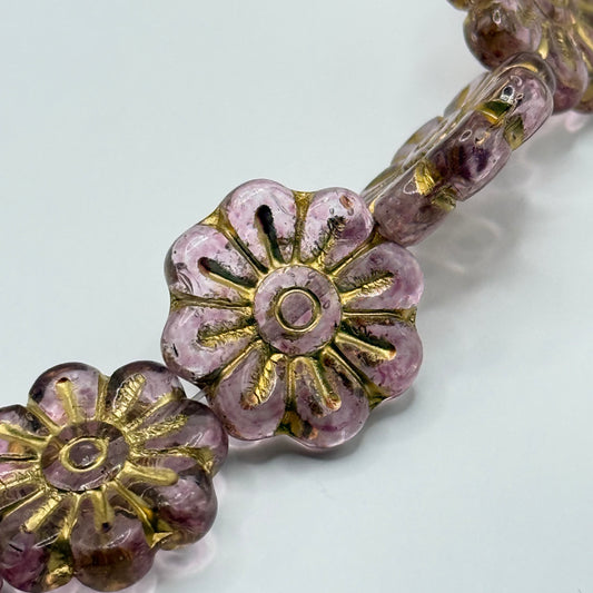 Czech Glass - Gold Flower Beads (6pcs)