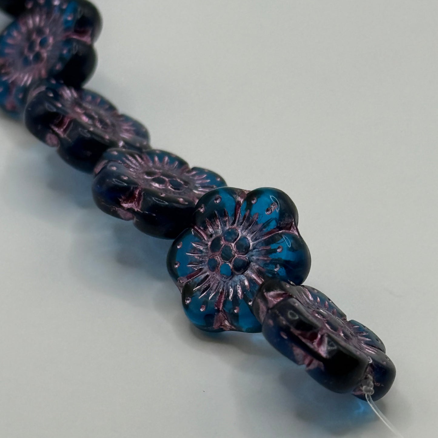 Czech Glass - Blue & Purple Flowers (9pcs)