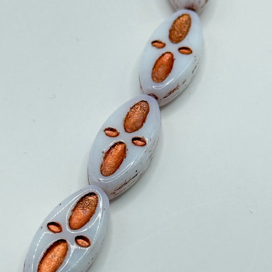 Czech Glass - White & Copper Beads (8pcs)