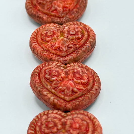 Czech Glass - Orange Hearts (6pcs)