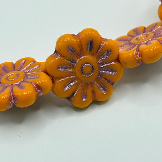 Czech Glass - Orange Flowers (6pcs)