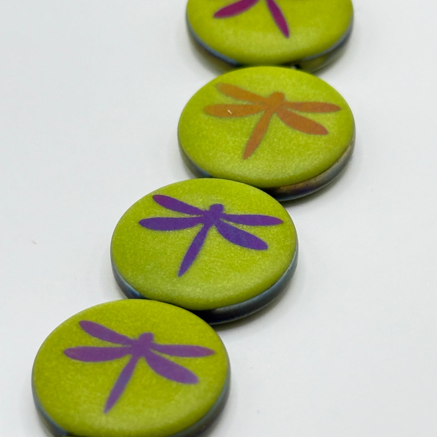 Czech Glass - Green Dragonfly Coin (8pcs)