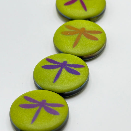 Czech Glass - Green Dragonfly Coin (8pcs)