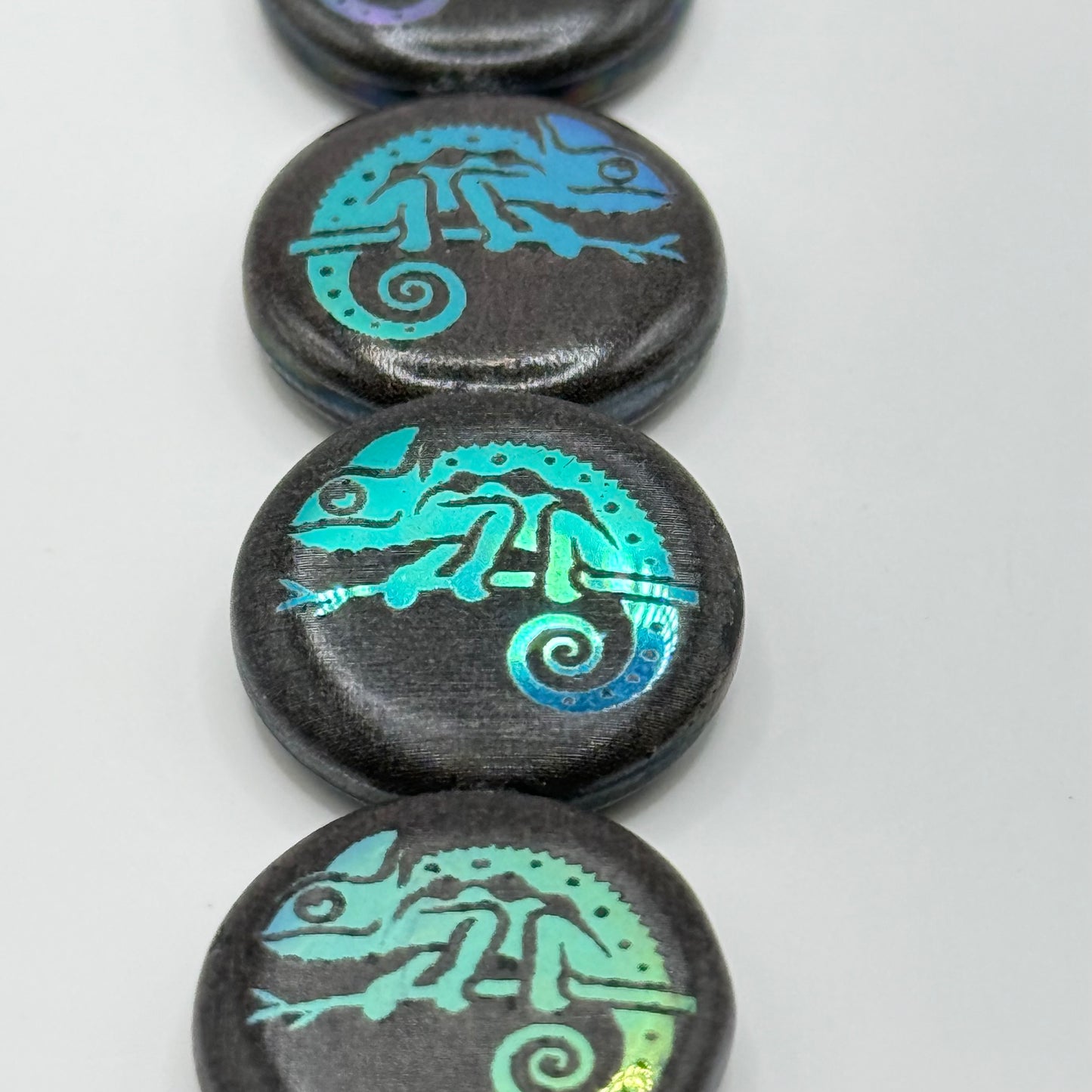 Czech Glass - Black Chameleon Coin (8pcs)
