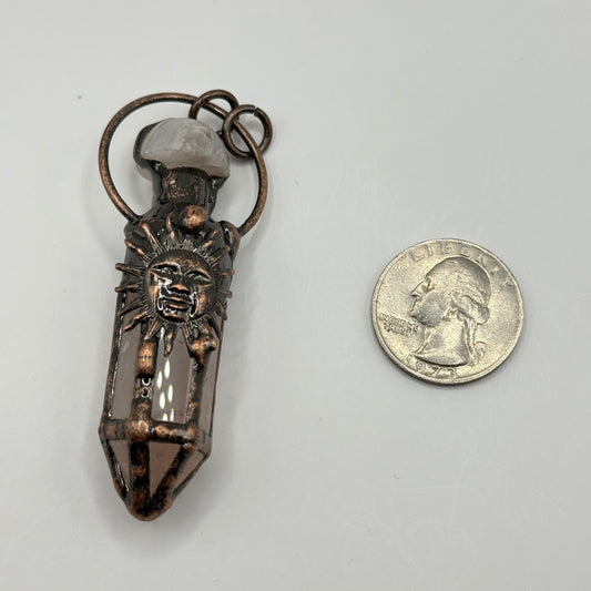 Gemstone Pendant - Copper Framing with Rose Quartz Sun
