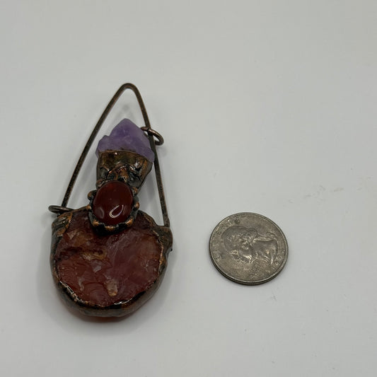 Gemstone Pendant - Copper setting with Amethyst & Carnelian