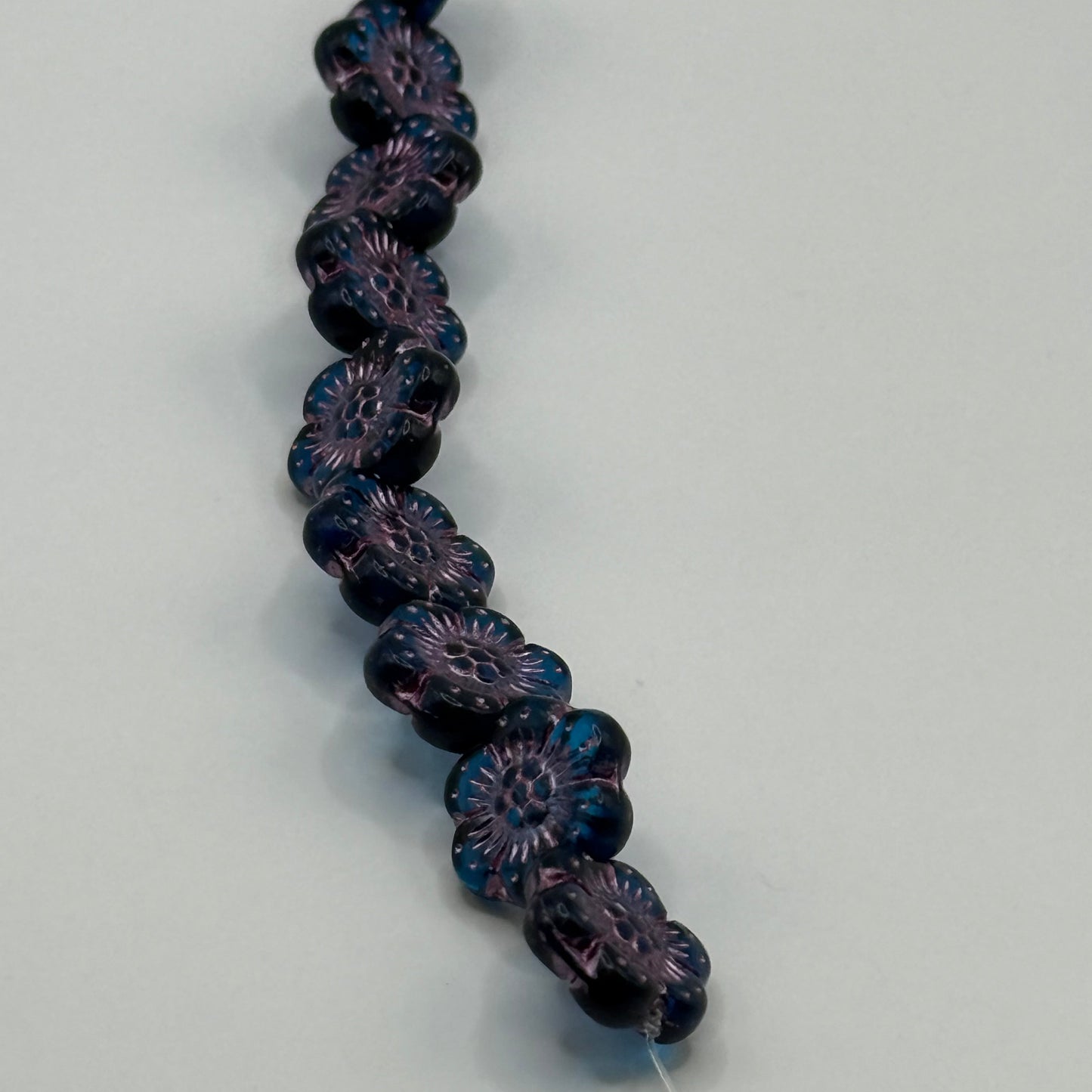 Czech Glass - Blue & Purple Flowers (9pcs)