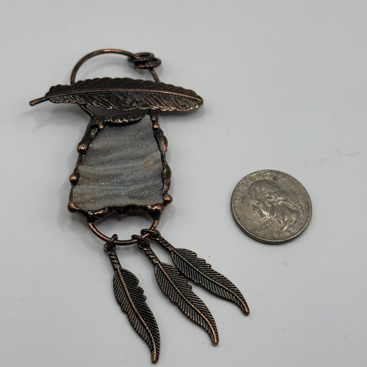 Gemstone Pendant - Feathers Copper setting with Agate Druzy