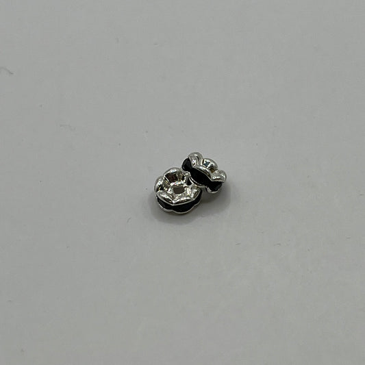 Swarovski 5MM Wavy Rhinestone Rondelle - Jet / Silver Plated (2pcs)